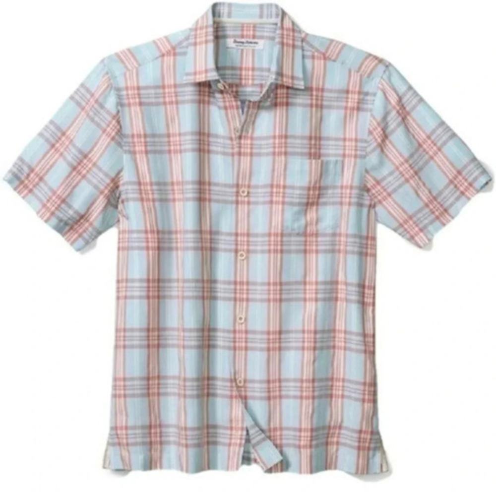Tommy Bahama Mens  Coconut Point Plaidio IslandZone Camp shirt size Large